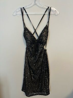 Aleta boutique black sequin dress style 366